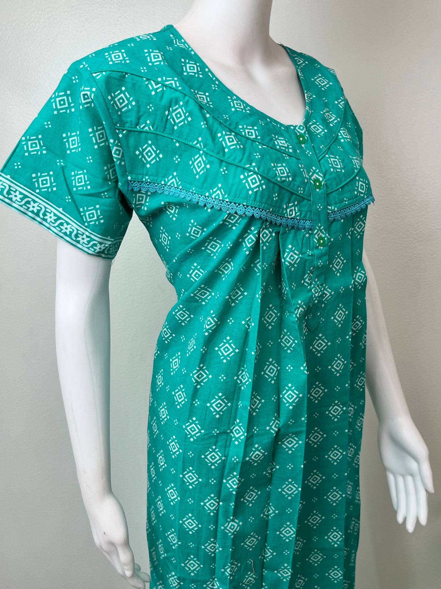 Sea Green Pure Cotton Nightgown for Women
