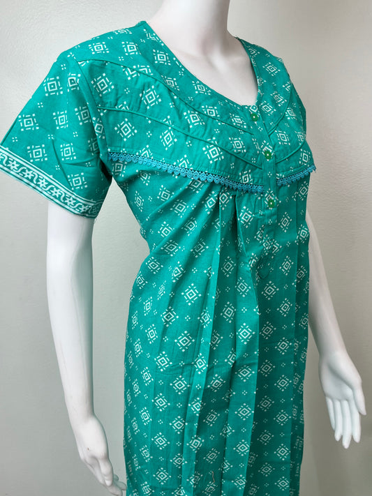Sea Green Pure Cotton Nightgown for Women