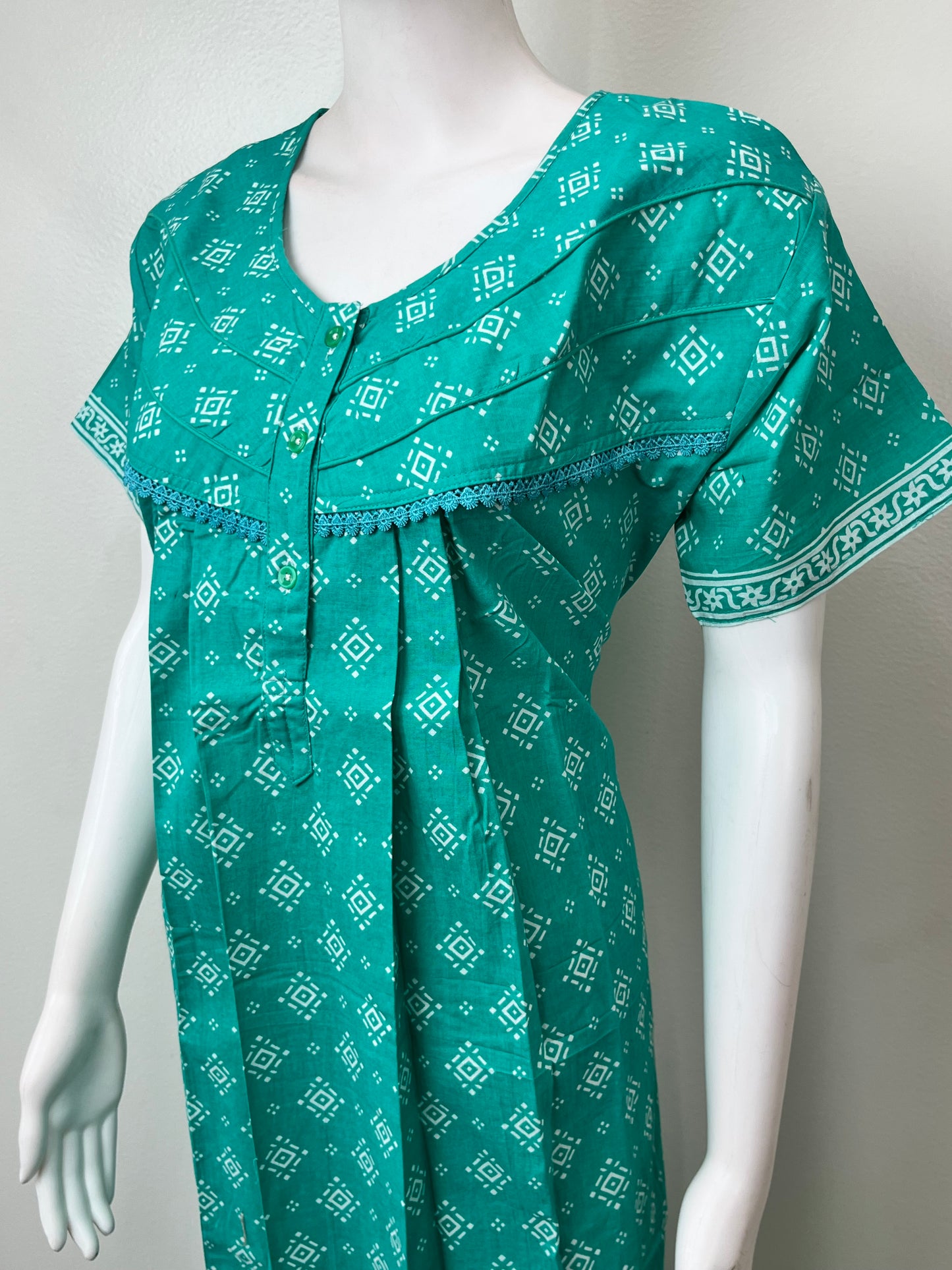 Sea Green Pure Cotton Nightgown for Women