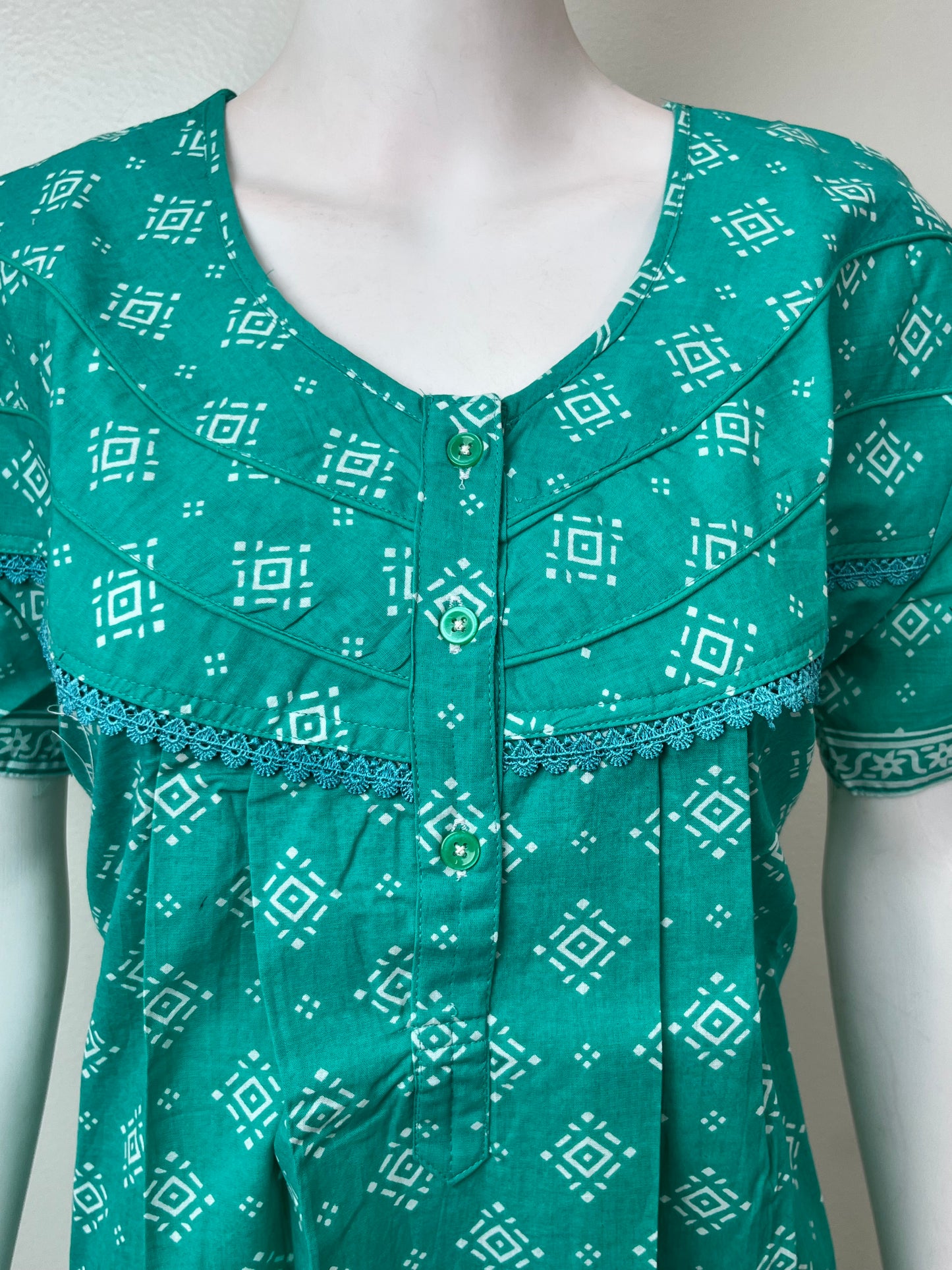 Sea Green Pure Cotton Nightgown for Women