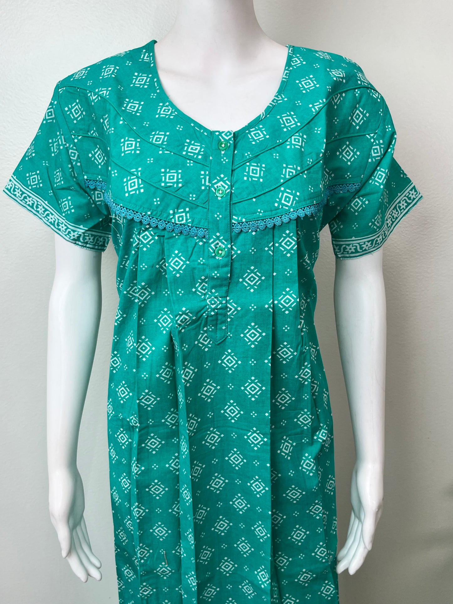 Sea Green Pure Cotton Nightgown for Women