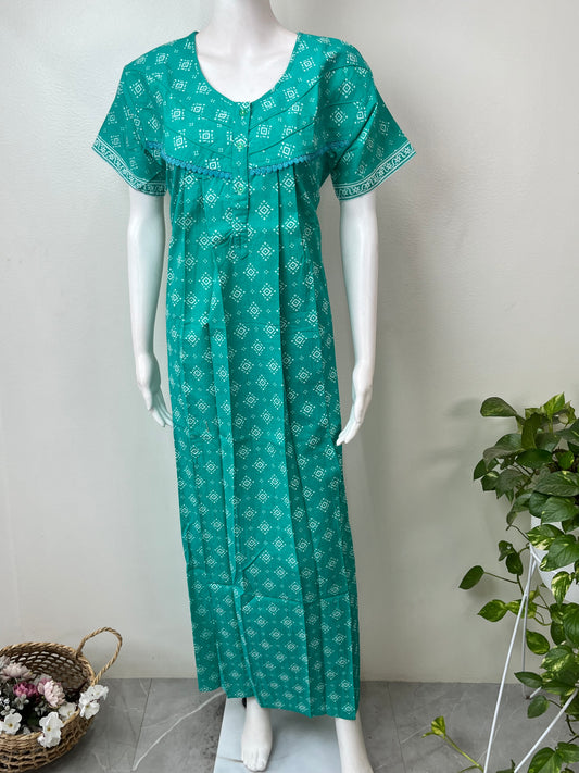 Sea Green Pure Cotton Nightgown for Women