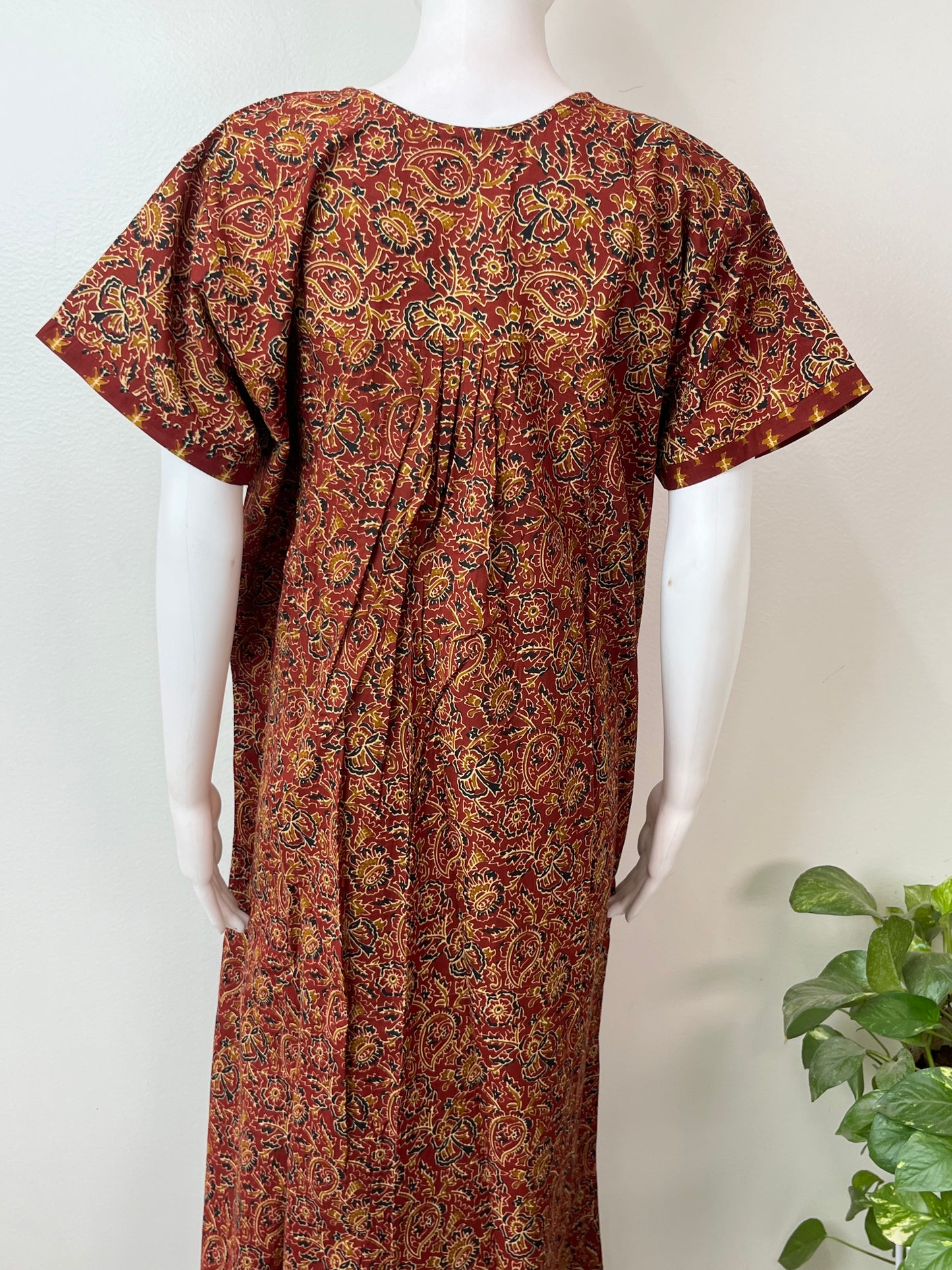 Maroon Pleated Style 100% Cotton Nightgown