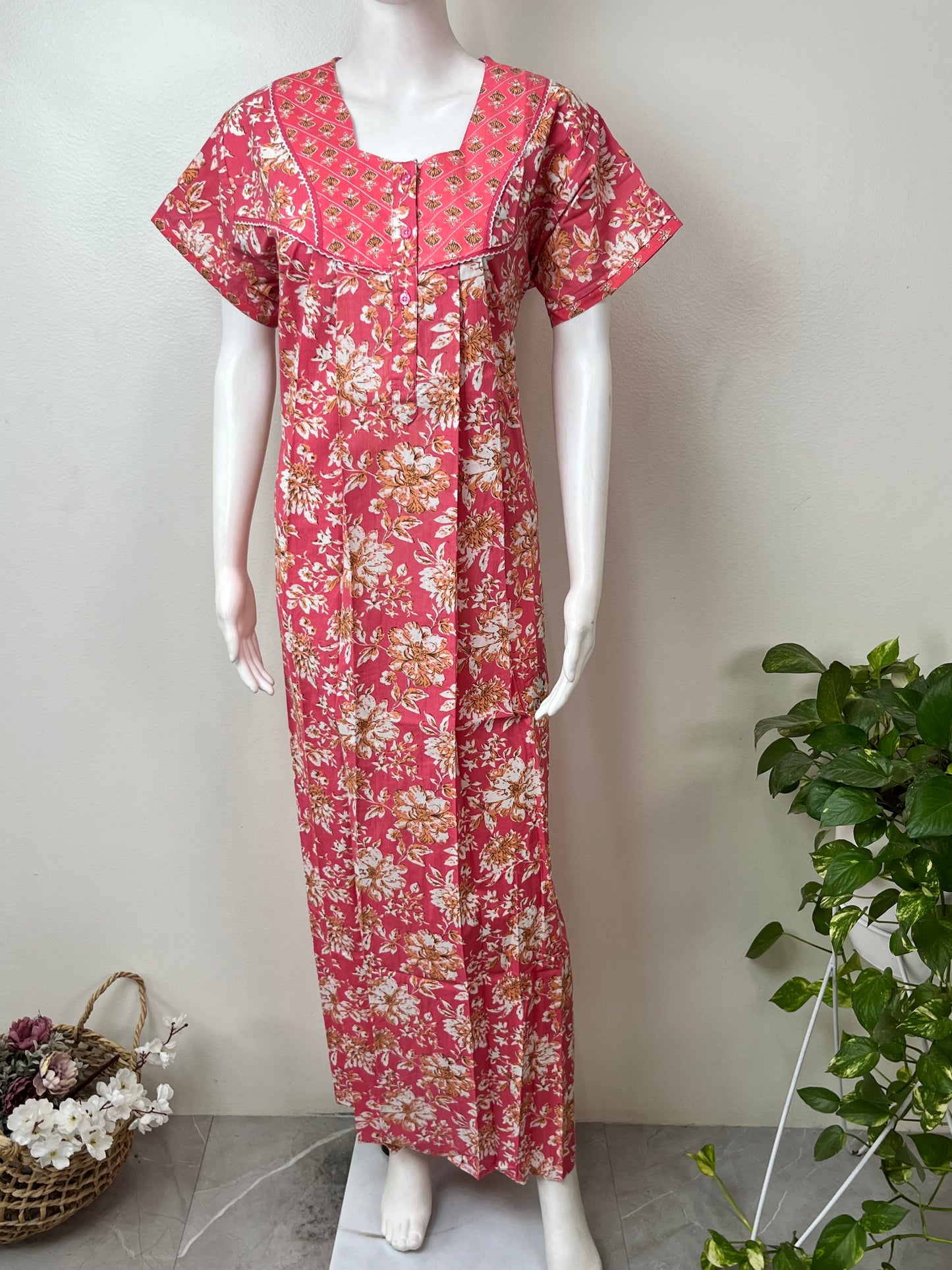Peach Double Printed 100% Cotton Nightgown
