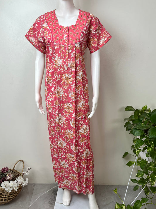 Peach Double Printed 100% Cotton Nightgown