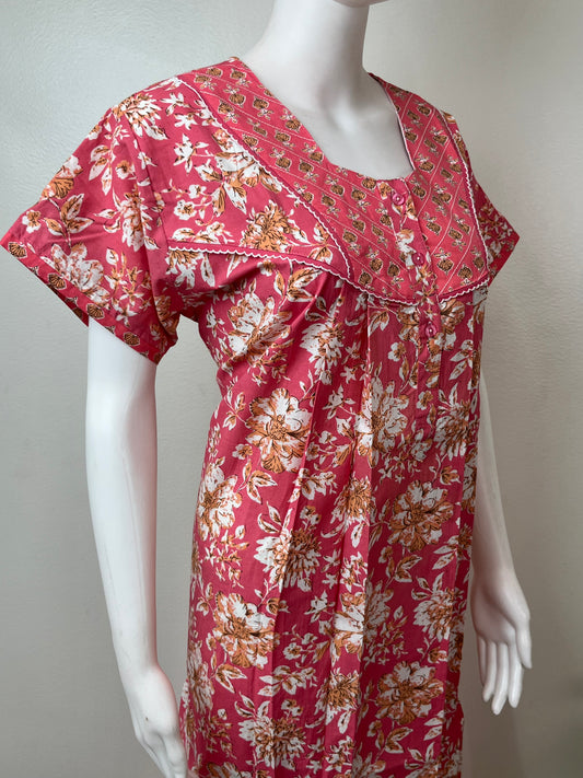 Peach Double Printed 100% Cotton Nightgown