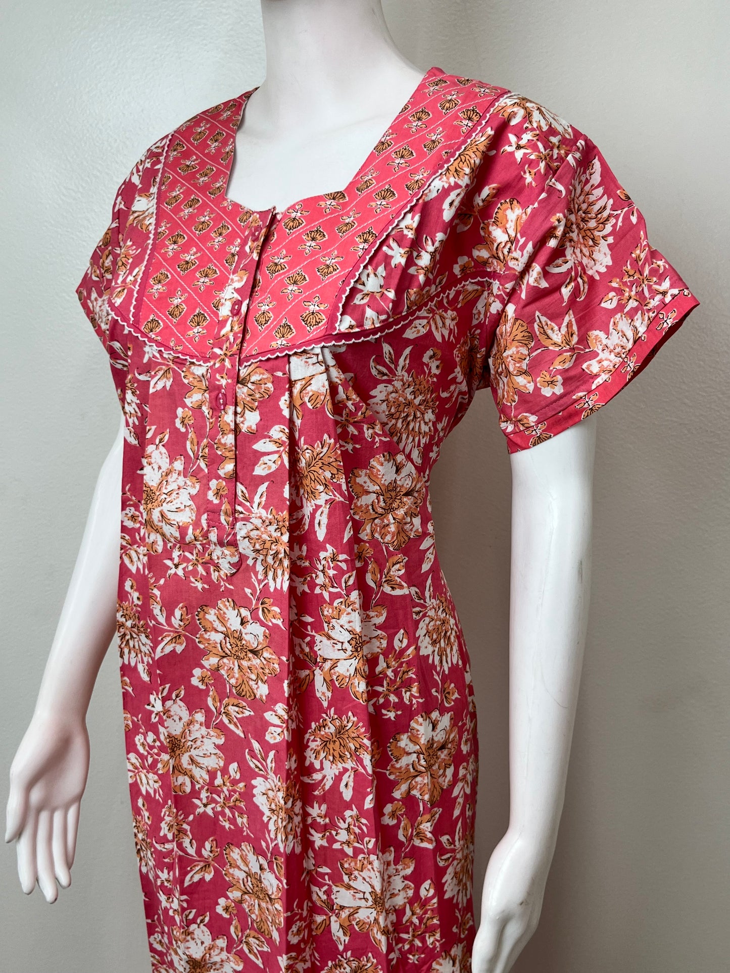 Peach Double Printed 100% Cotton Nightgown