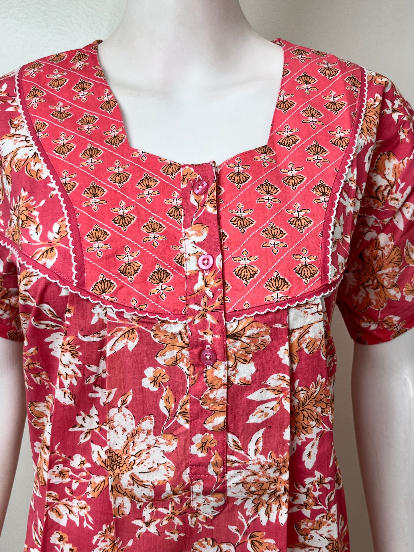 Peach Double Printed 100% Cotton Nightgown