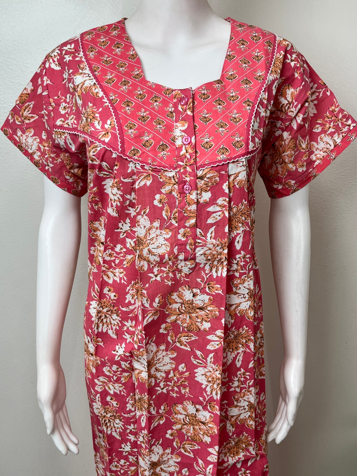 Peach Double Printed 100% Cotton Nightgown