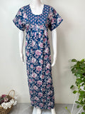Navy Blue Pleated Style 100% Cotton Nighty