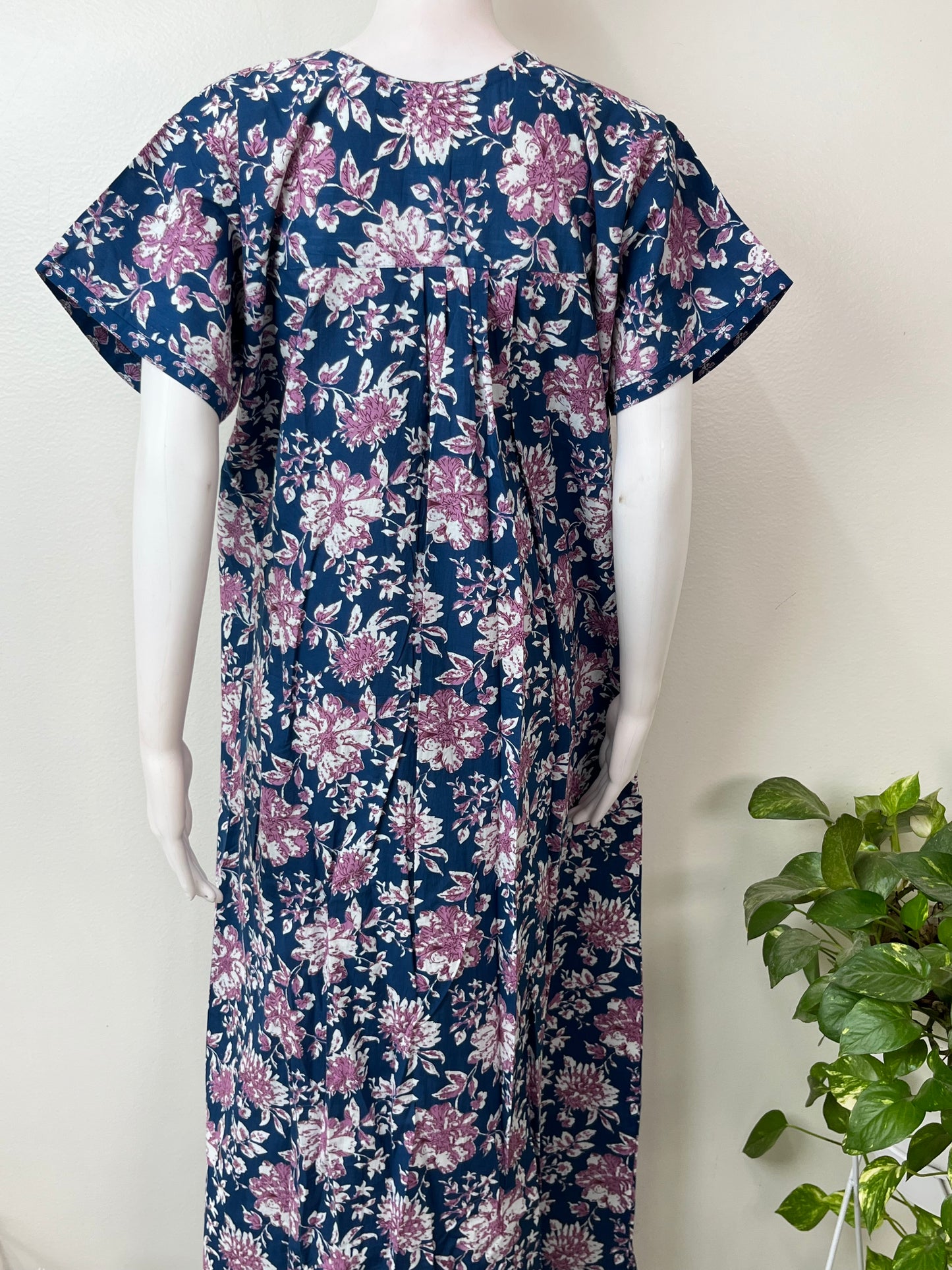 Navy Blue Pleated Style 100% Cotton Nighty
