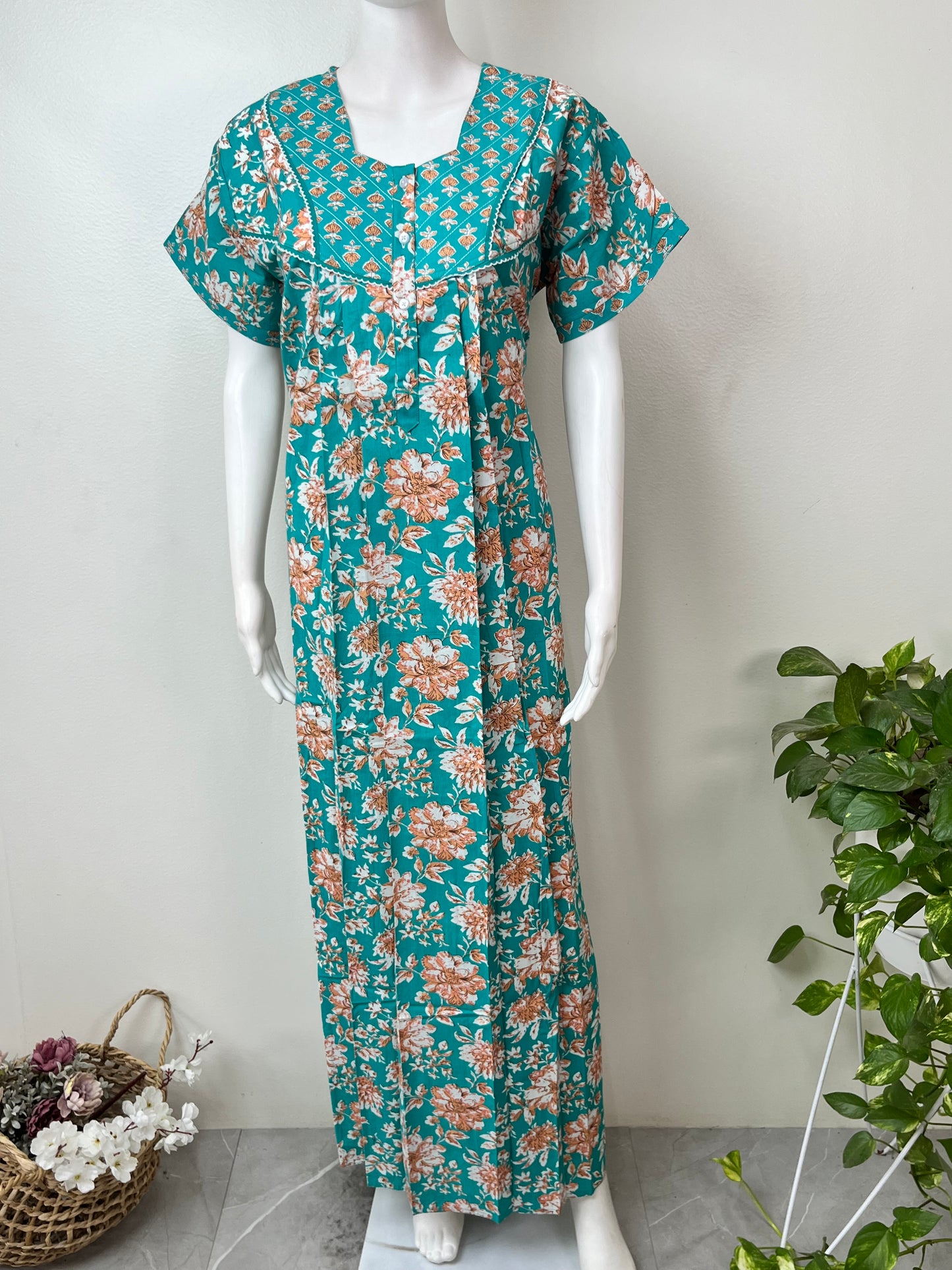 Mint Green Pure Cotton Nighty Elegant & Comfortable