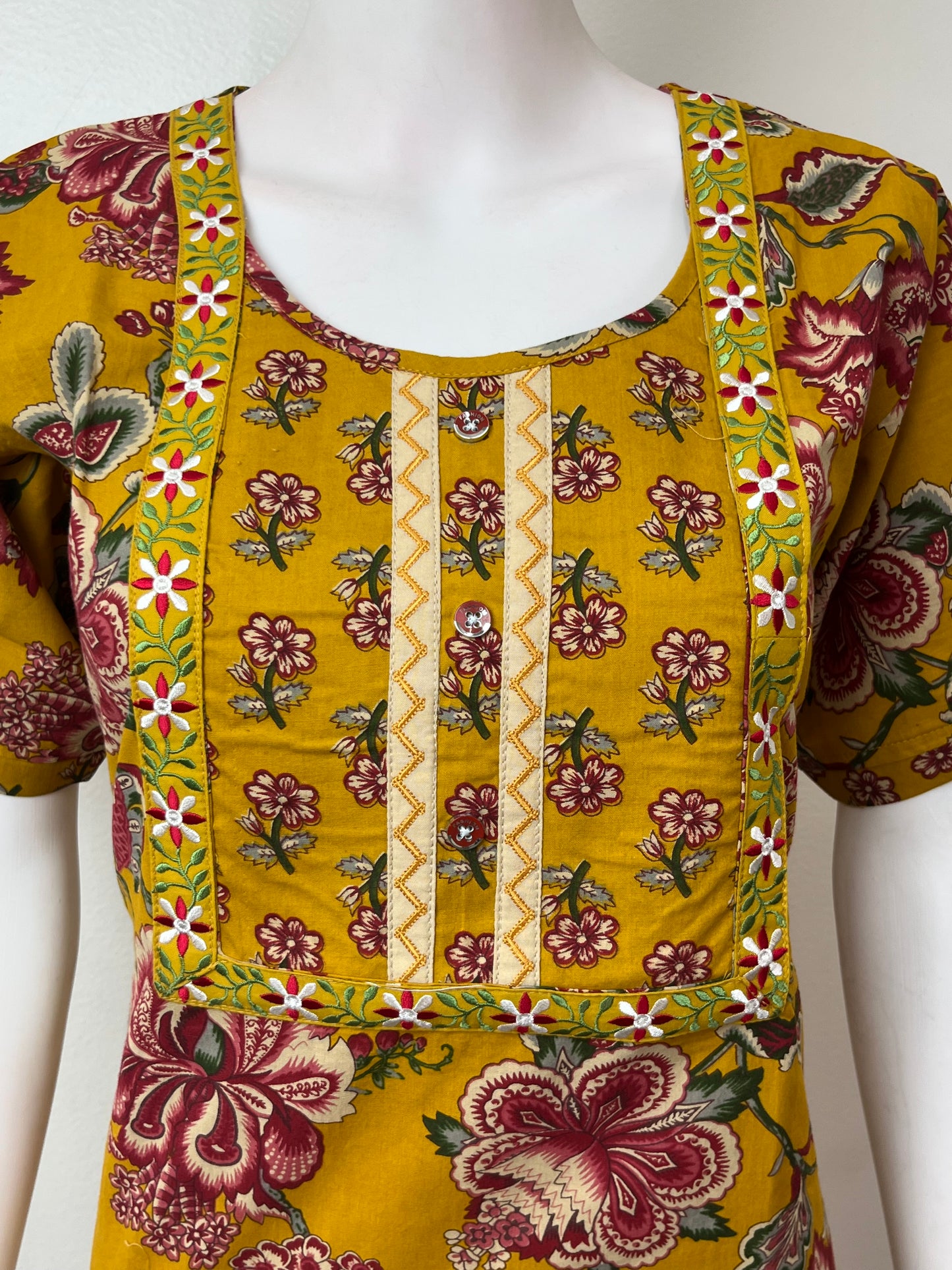 Mustard Embroidered Pure Cotton Nightgown