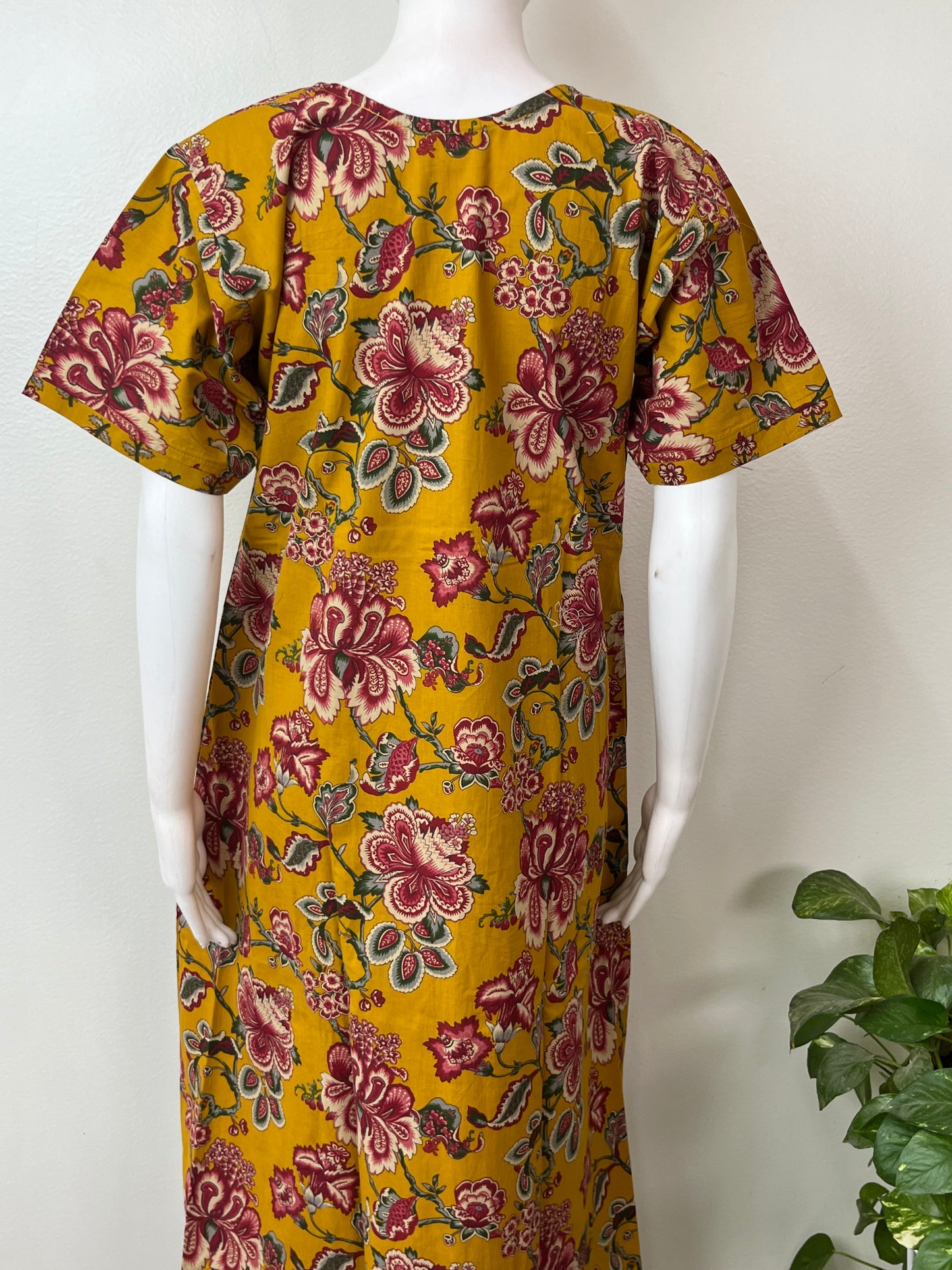 Mustard Embroidered Pure Cotton Nightgown