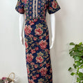 Navy Blue Floral Printed 100% Cotton Nighty