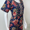 Navy Blue Floral Printed 100% Cotton Nighty