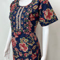 Navy Blue Floral Printed 100% Cotton Nighty