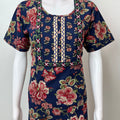 Navy Blue Floral Printed 100% Cotton Nighty
