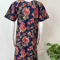 Navy Blue Floral Printed 100% Cotton Nighty