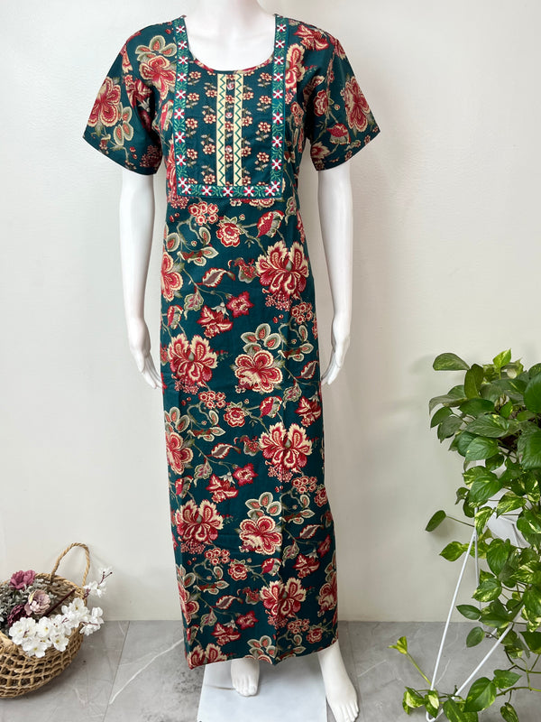 Green A-Line Style Pure Cotton Nighty