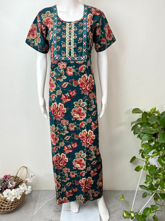 Green A-Line Style Pure Cotton Nighty