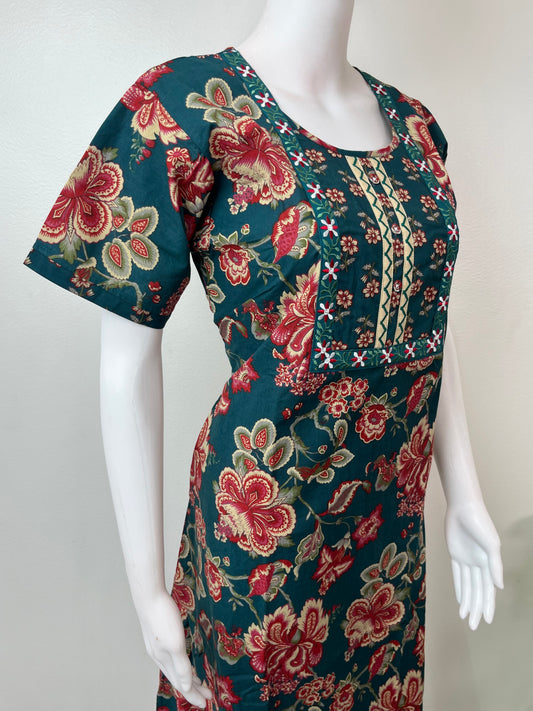 Green A-Line Style Pure Cotton Nighty