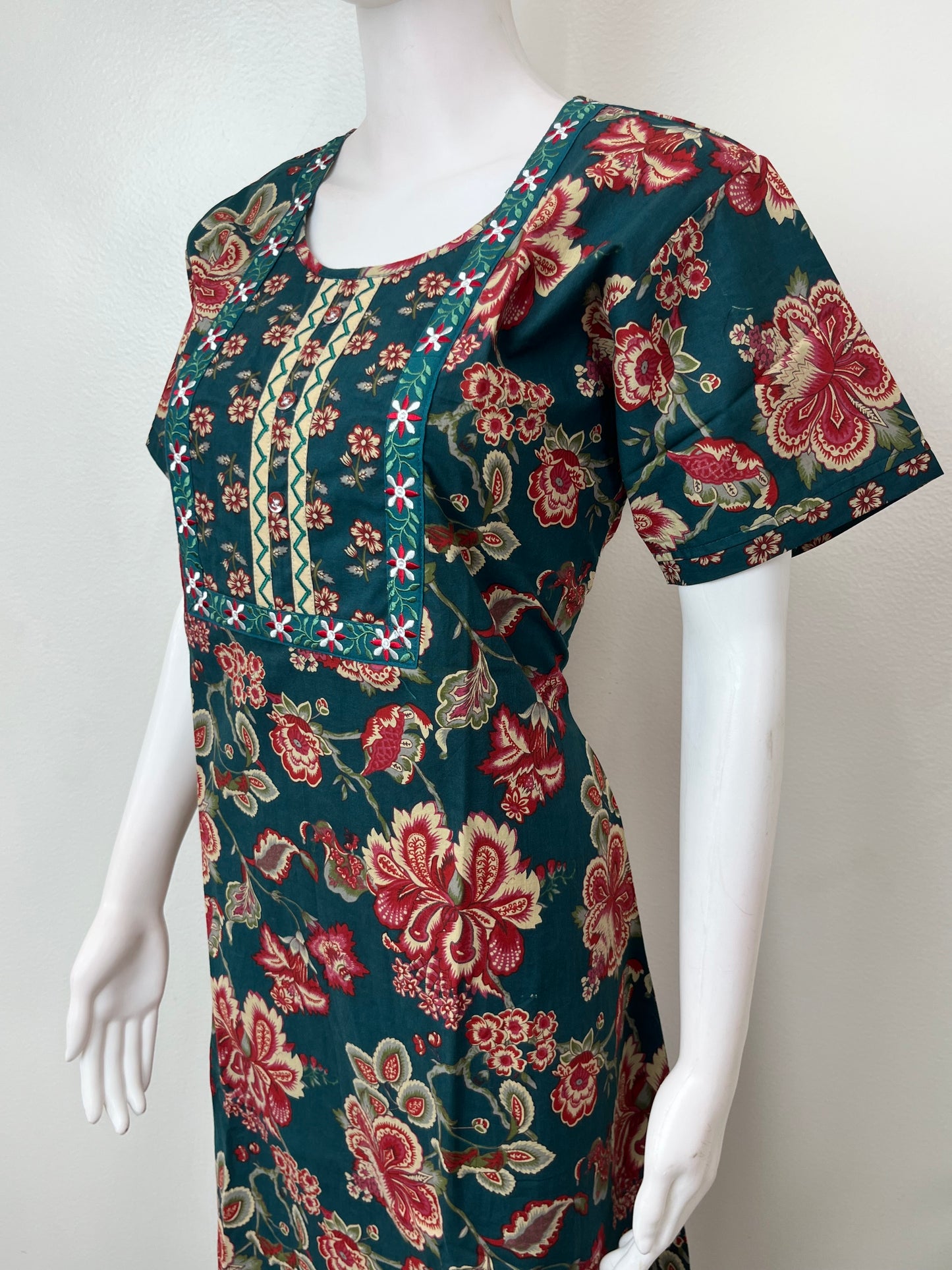 Green A-Line Style Pure Cotton Nighty