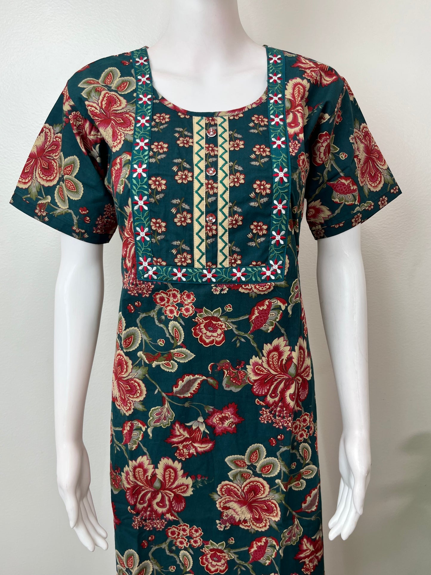 Green A-Line Style Pure Cotton Nighty