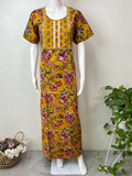 Mustard Embroidered Pure Cotton Nightgown