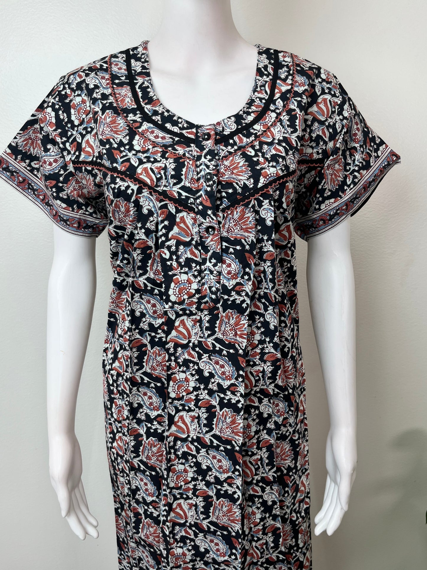 Black Pleated Style Pure Cotton Nighty