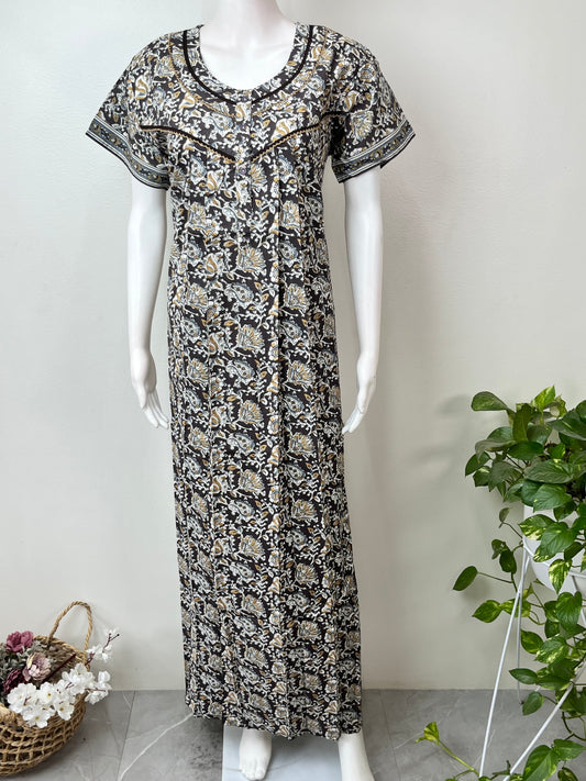 Black & Yellow Pure Cotton Nighty Elegant & Breathable