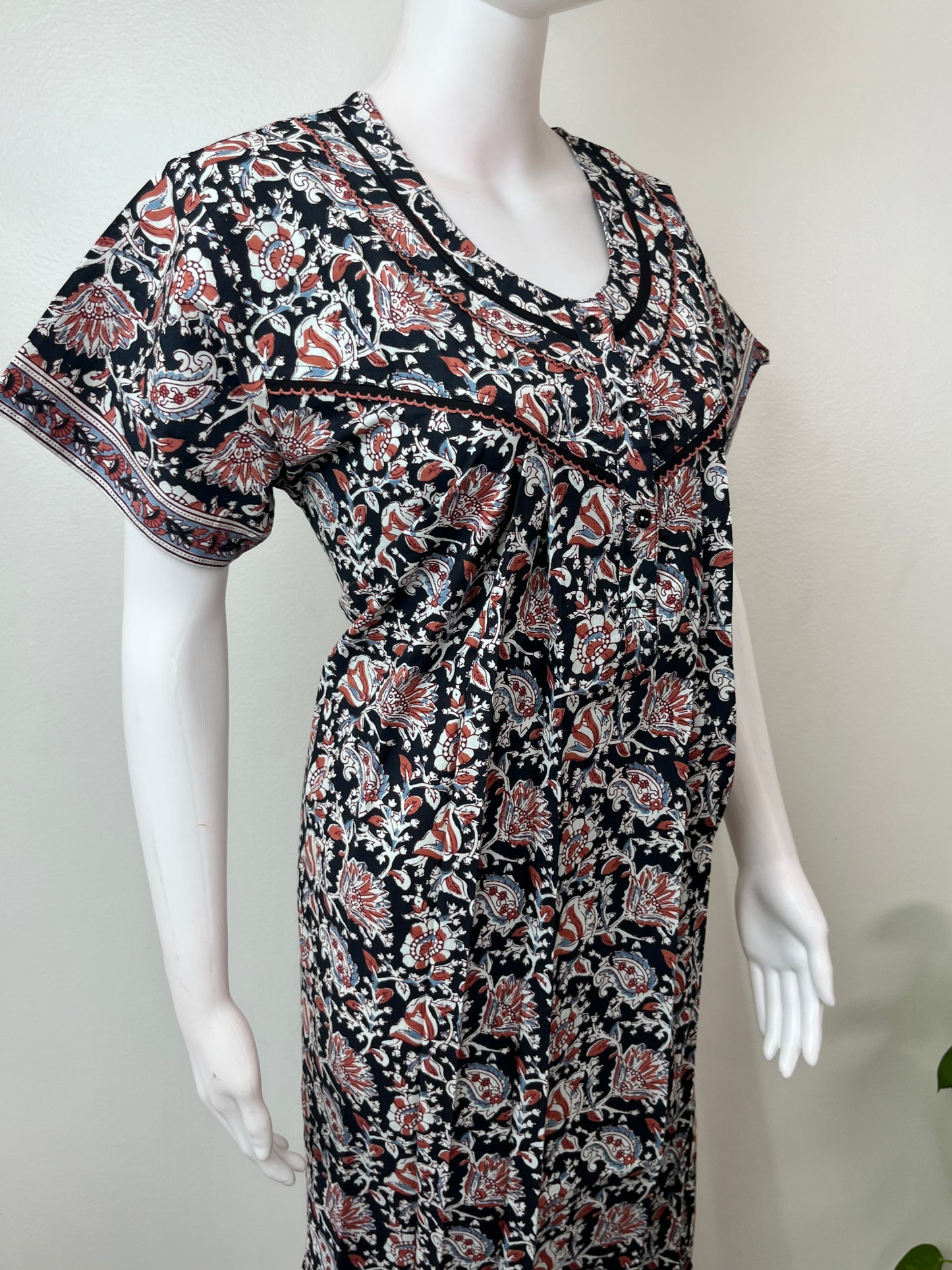 Black Pleated Style Pure Cotton Nighty