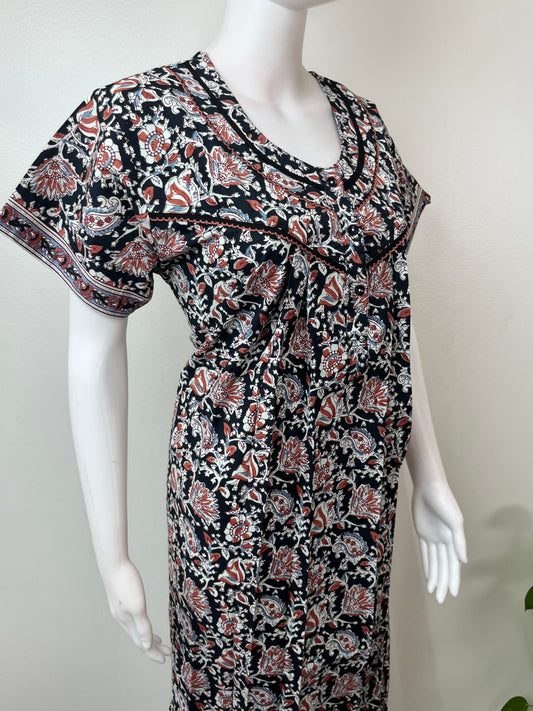 Black Pleated Style Pure Cotton Nighty