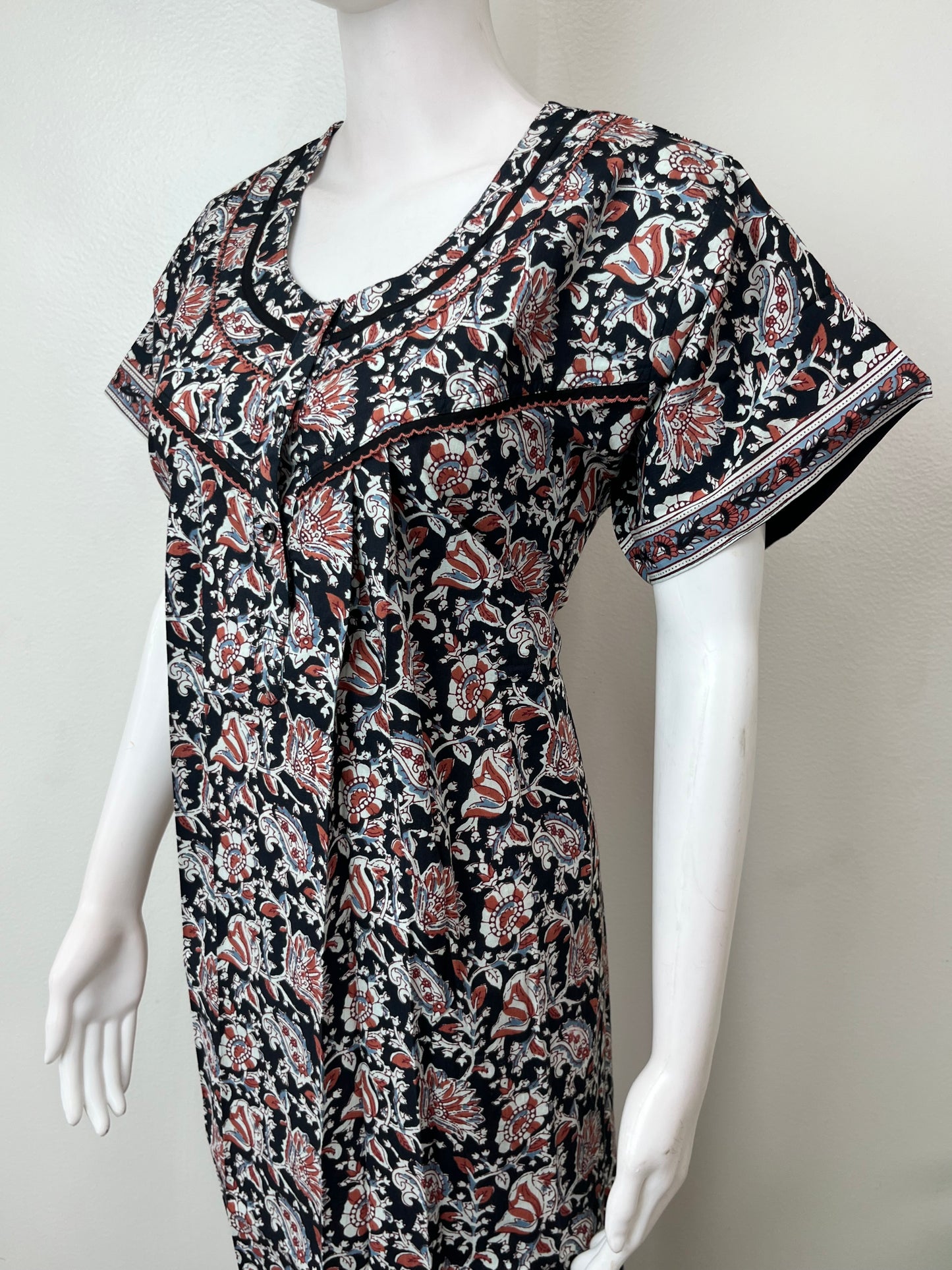 Black Pleated Style Pure Cotton Nighty