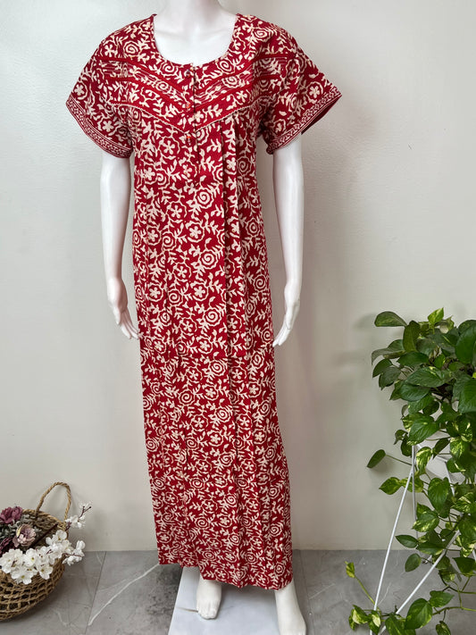 Red Pure Cotton Women's Nightgown