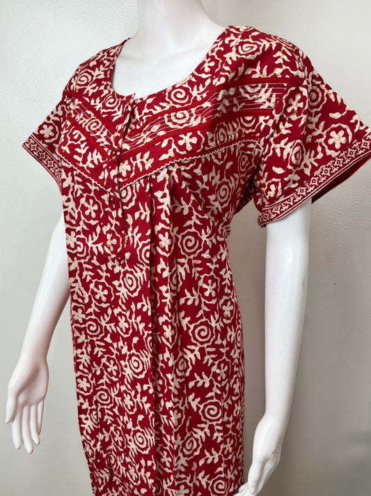 Red Pure Cotton Women's Nightgown