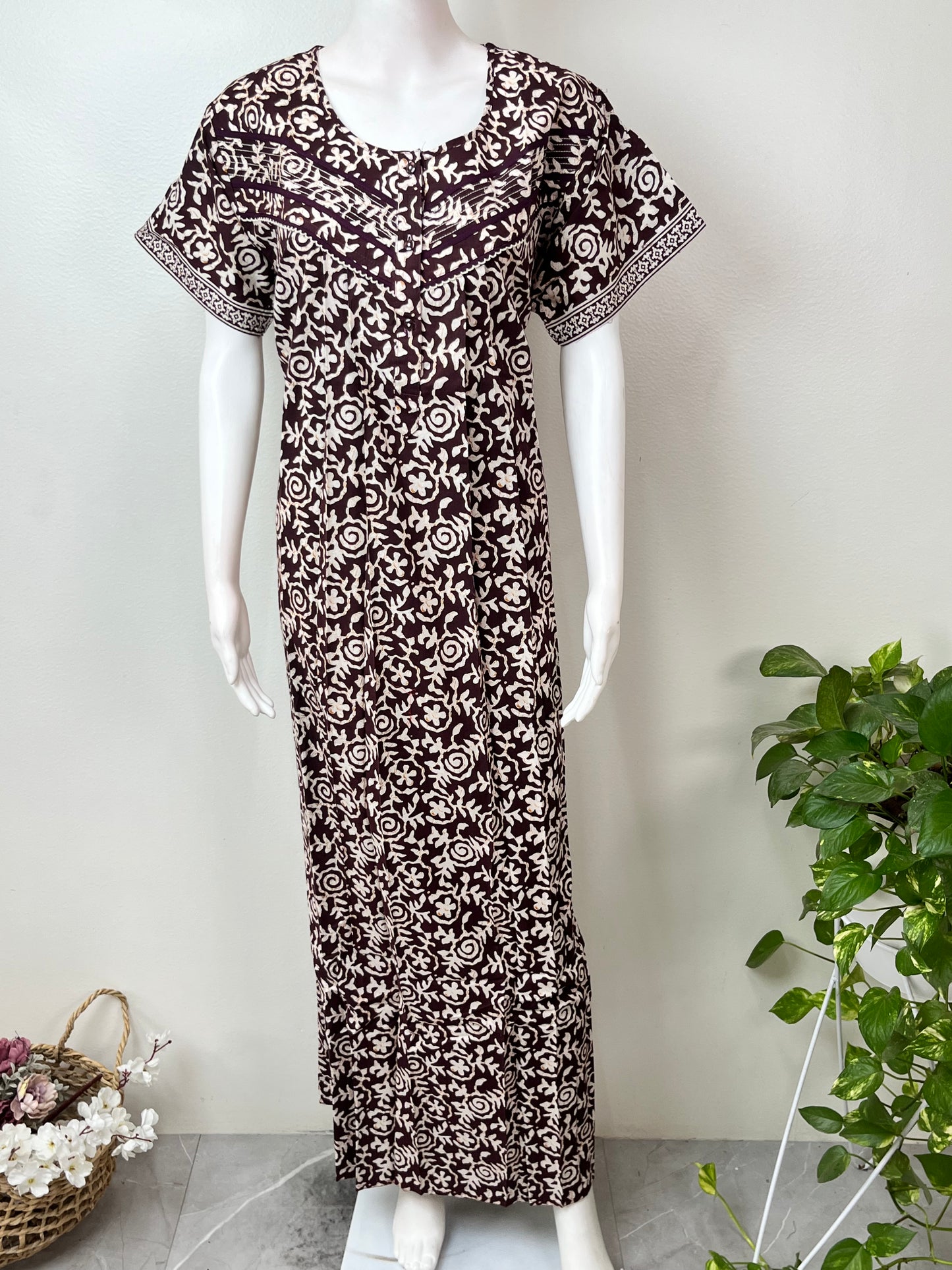 Brown Printed 100% Cotton Nightgown