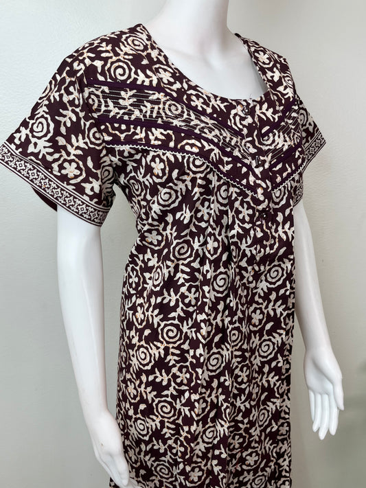 Brown Printed 100% Cotton Nightgown