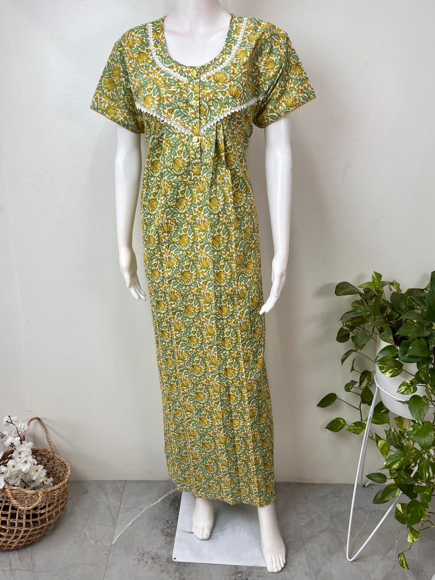 Green 100% Cotton Nightgown for Women