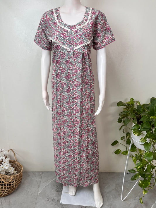 Pink & Gray Pure Cotton Nightgown