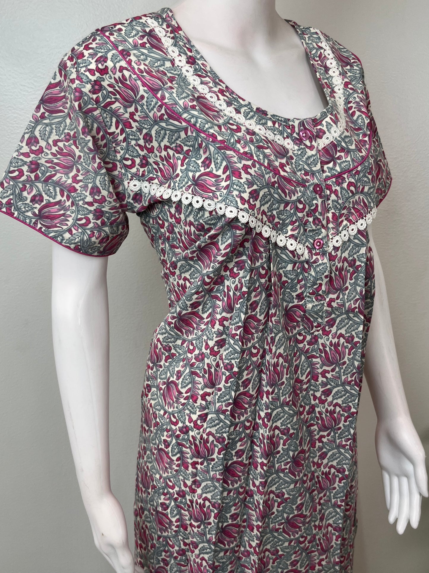 Pink & Gray Pure Cotton Nightgown
