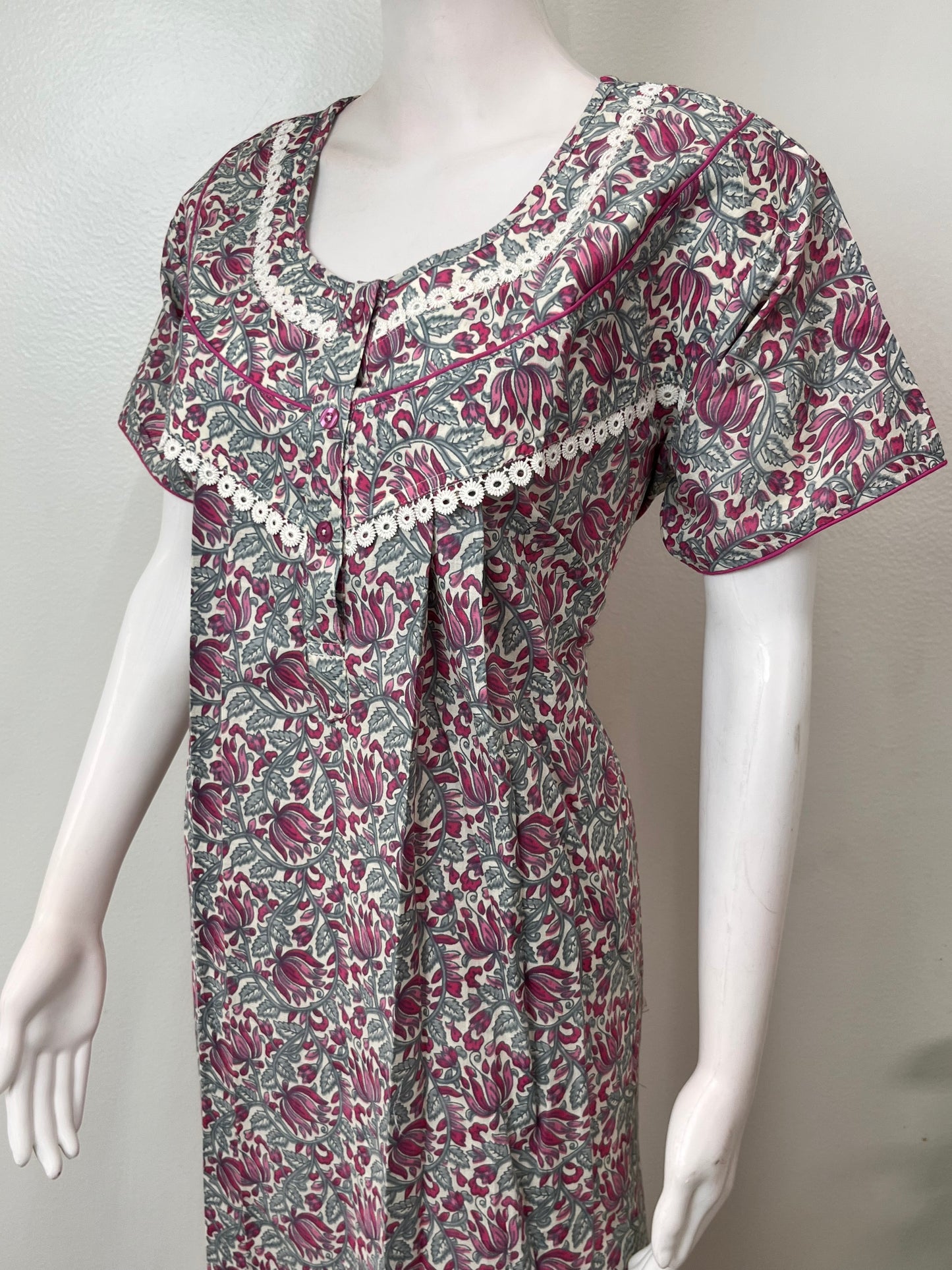 Pink & Gray Pure Cotton Nightgown