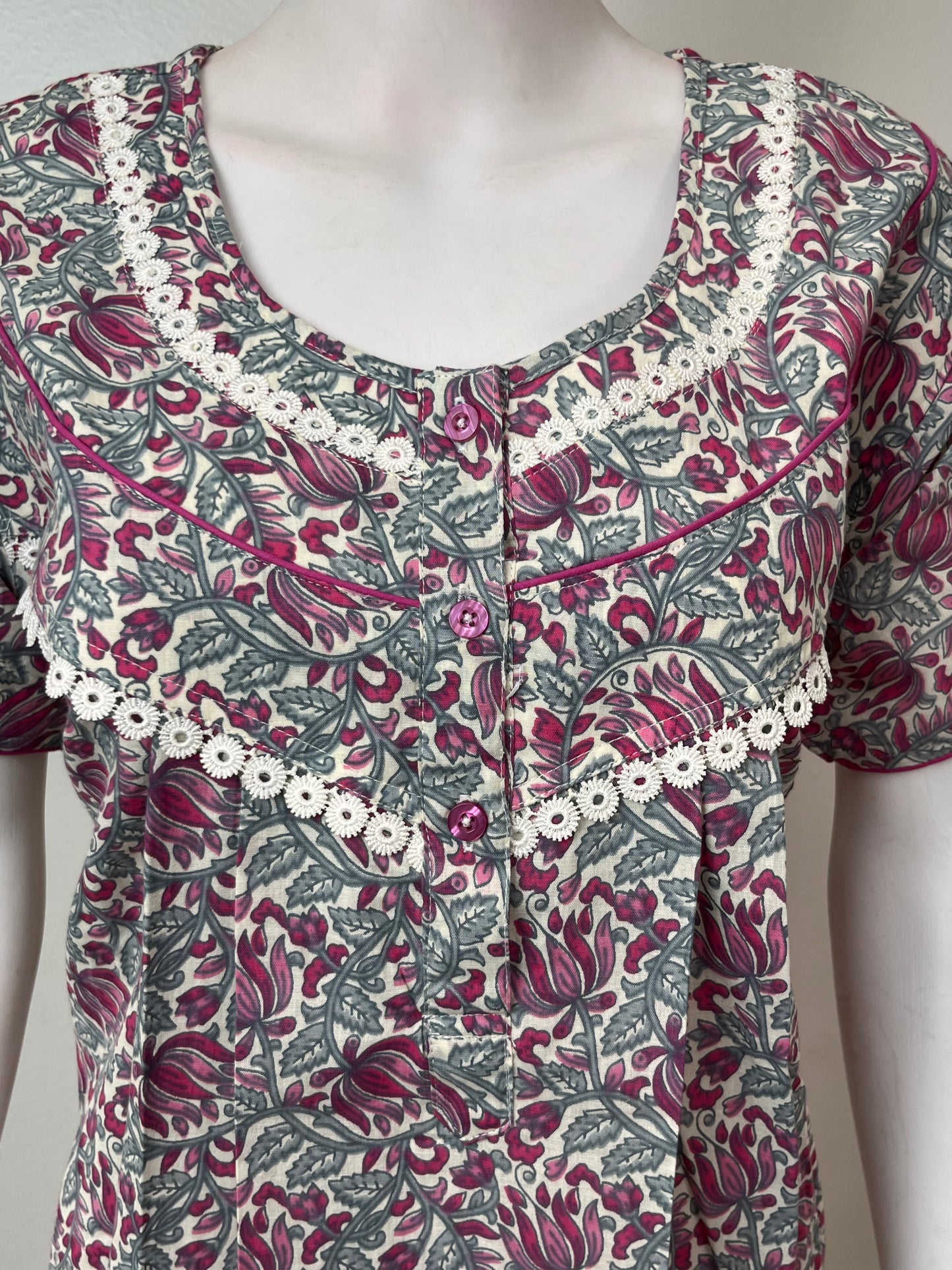 Pink & Gray Pure Cotton Nightgown