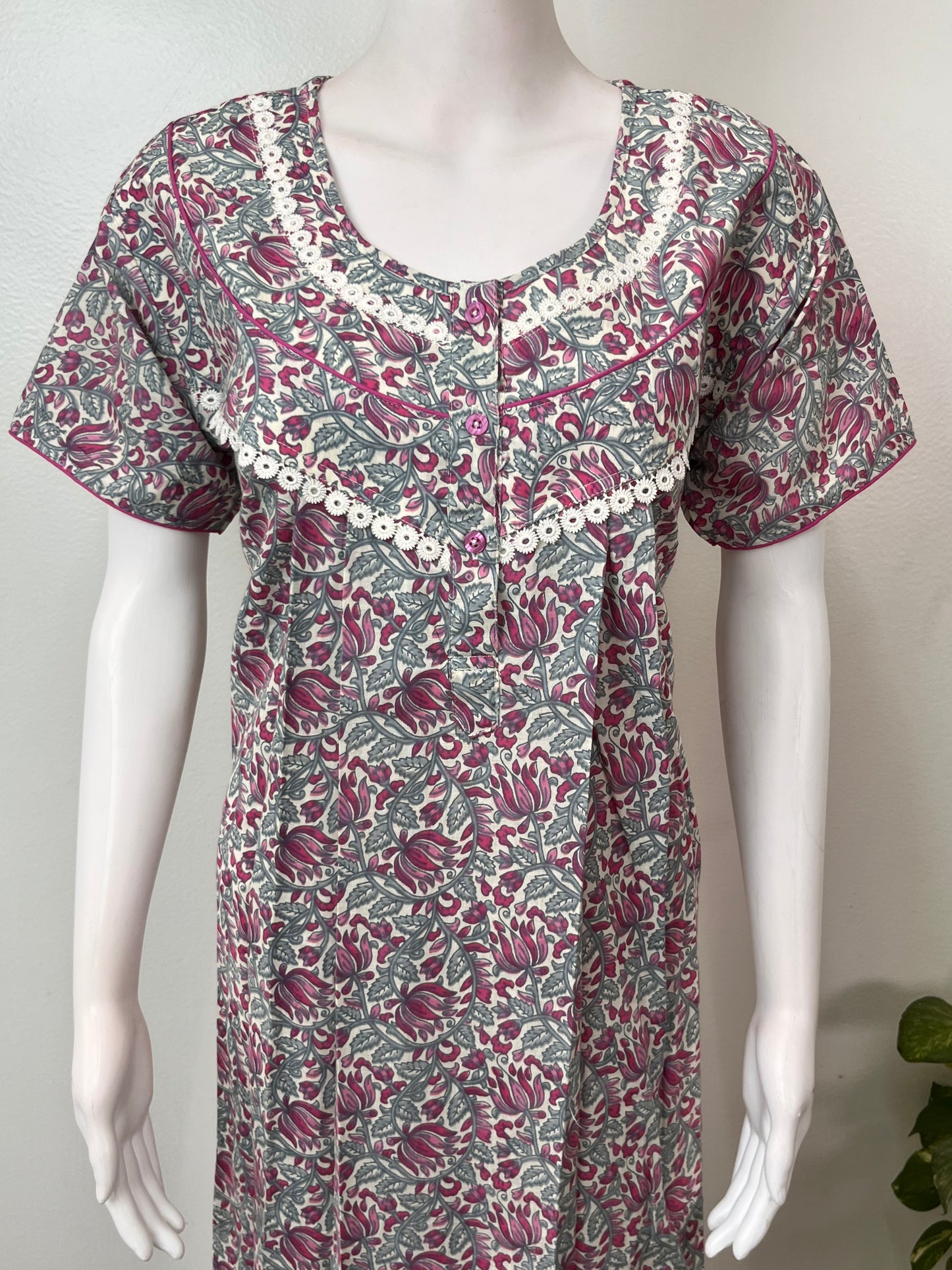 Pink & Gray Pure Cotton Nightgown