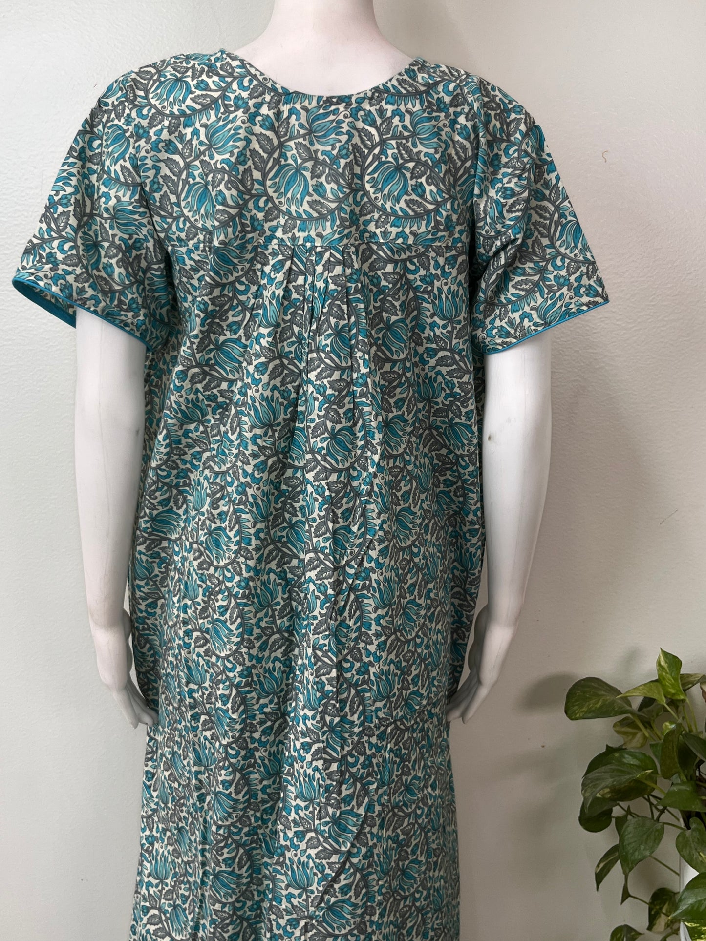 Teal Pleated Style Pure Cotton Nighty