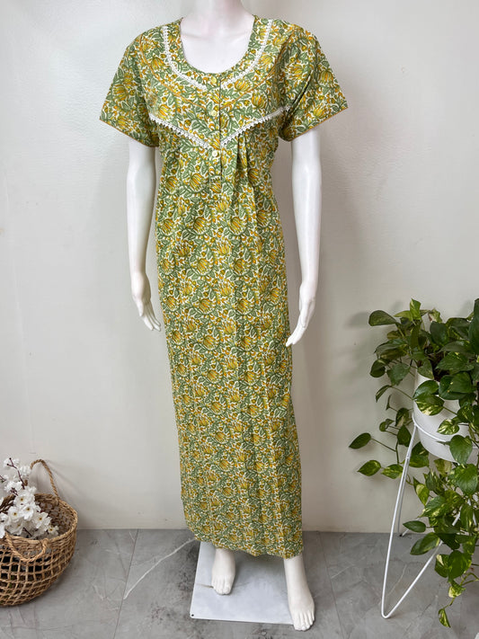 Green 100% Cotton Nightgown for Women