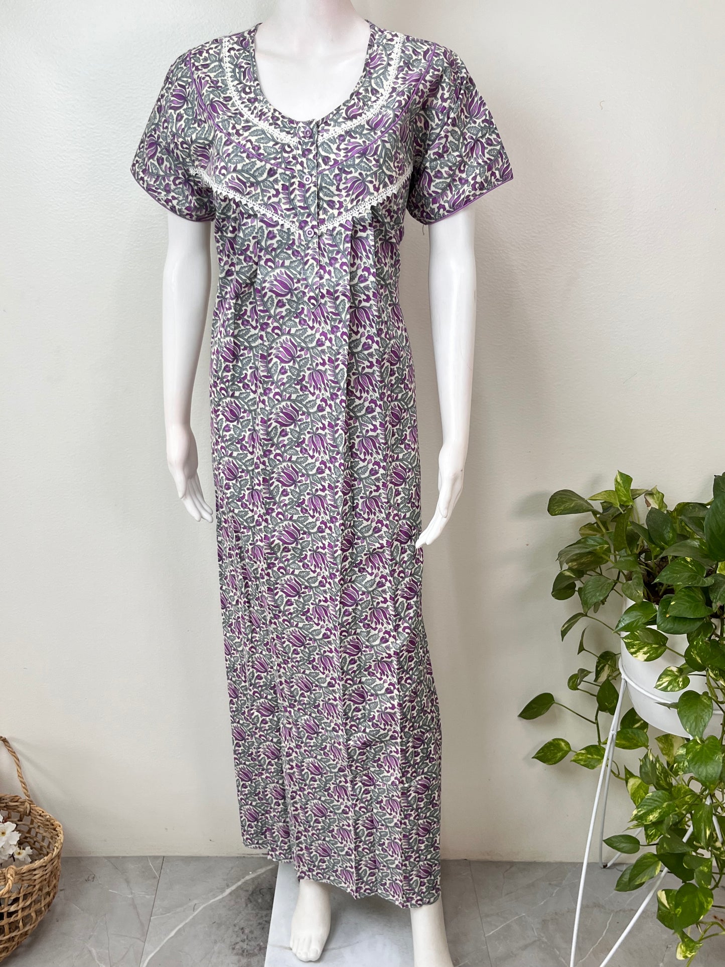 Floral Printed 100% Cotton Women's Nightgown