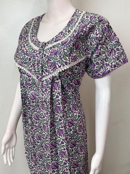 Floral Printed 100% Cotton Women's Nightgown