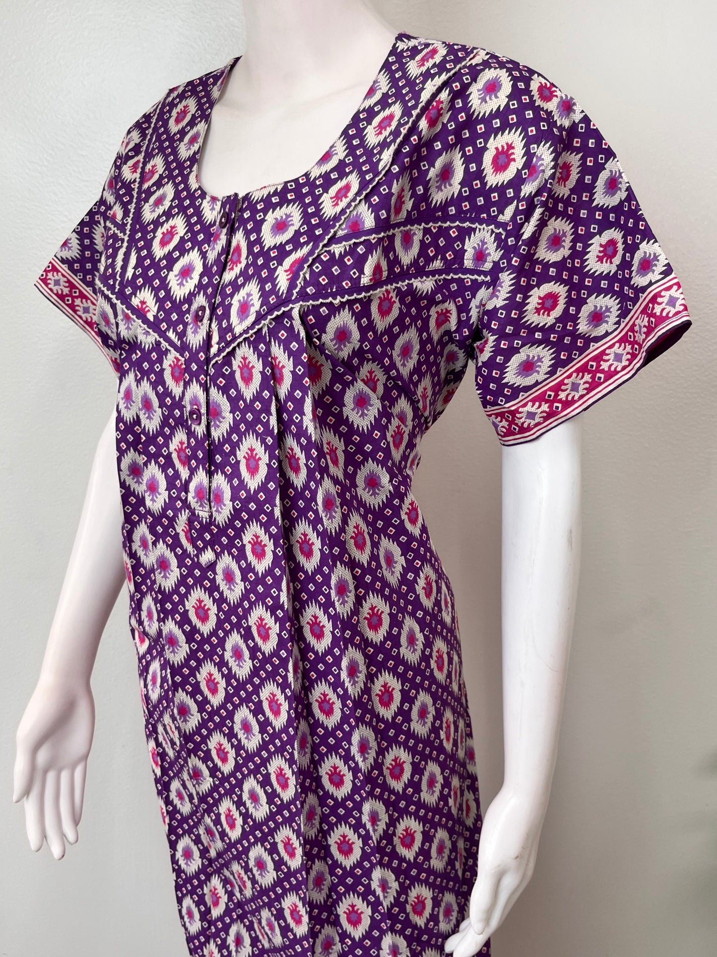 Purple Geometric Printed 100% Cotton Nightgown