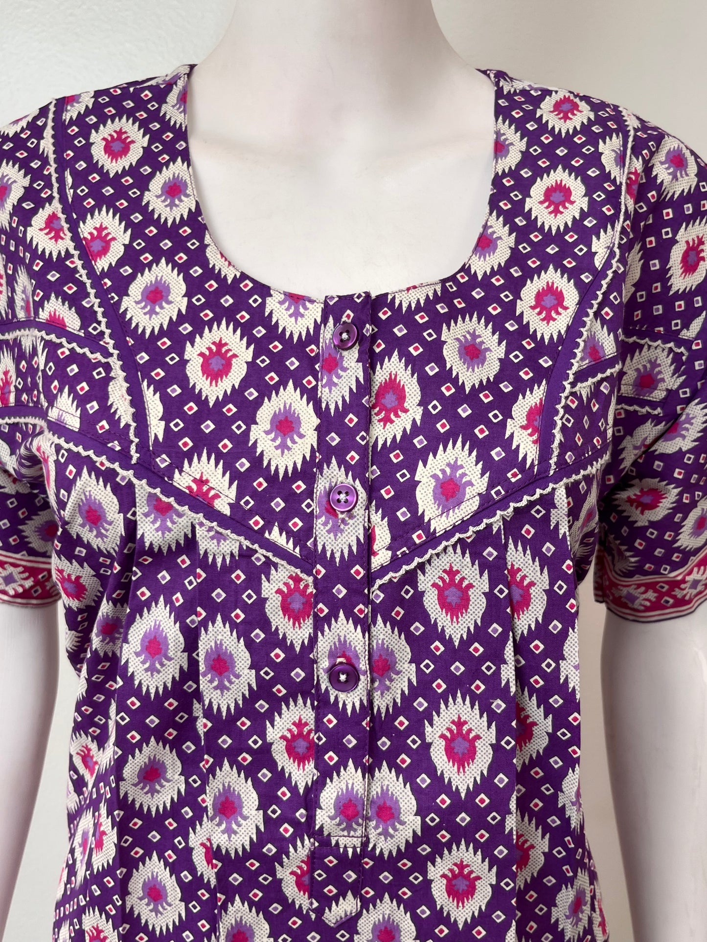 Purple Geometric Printed 100% Cotton Nightgown